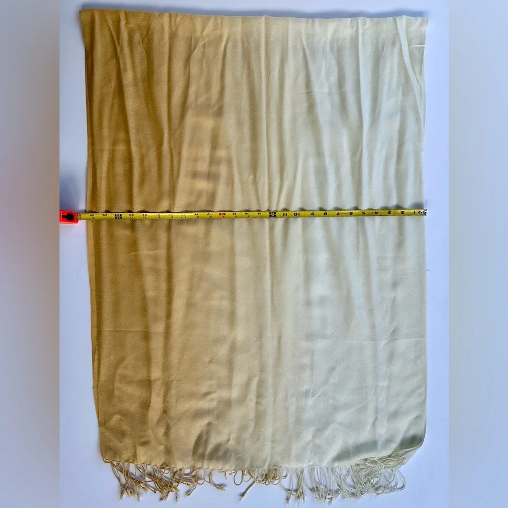 100% Cashmere Pashmina Elegant Ombré Tan -Yellow Cream Shawl Wrap Scarf, 26”x70”